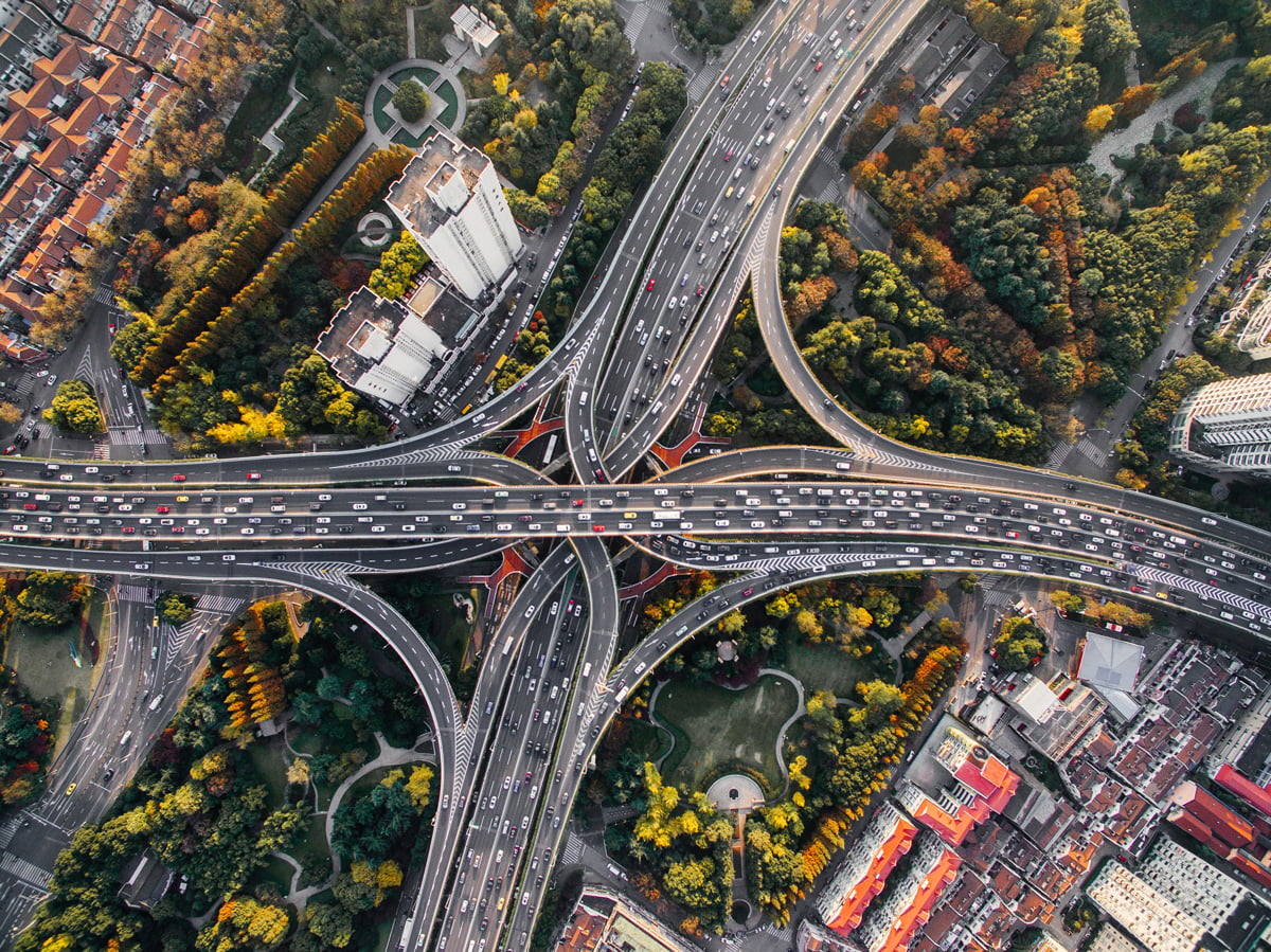 aerial view of highway prone to car collisions