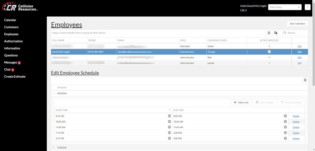 estimator calendar setup